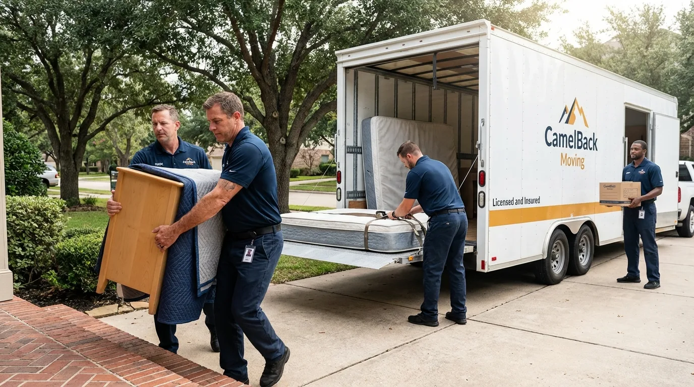 Crew loading residential truck for cross-state move from Huntington Station, NY