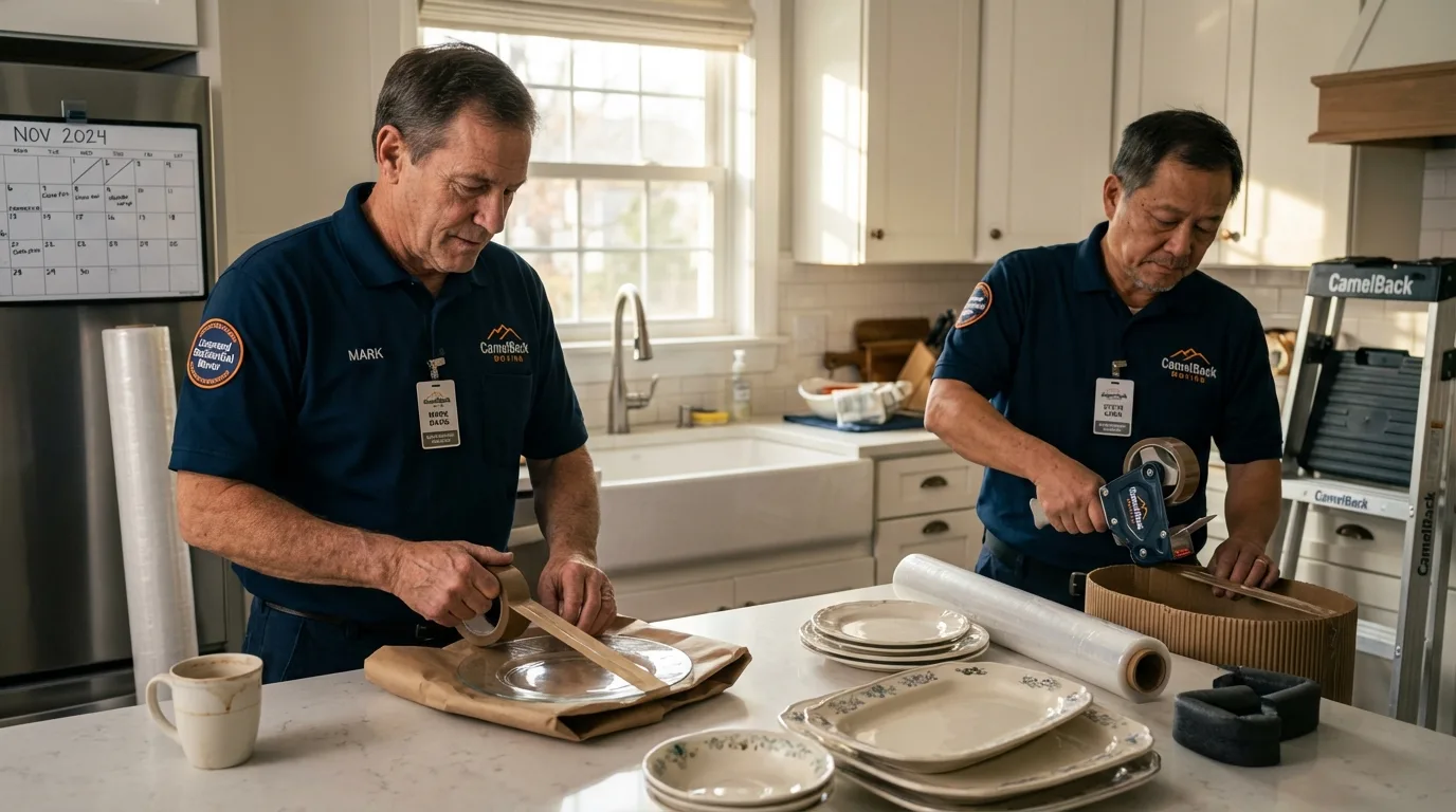 Professional crew packing kitchen dishware in Huntington Station, NY