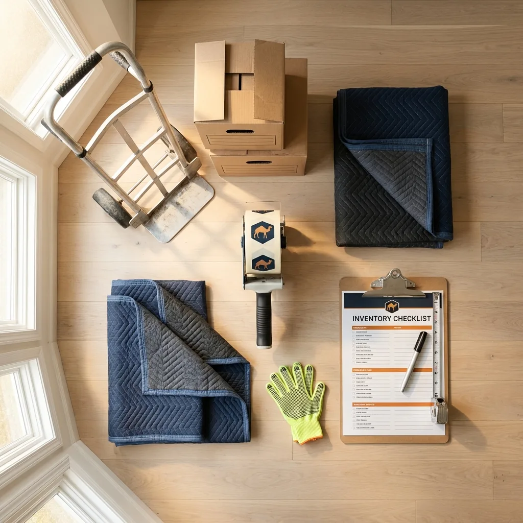 Professional moving supplies and packing materials layout for Huntington Station residential relocations